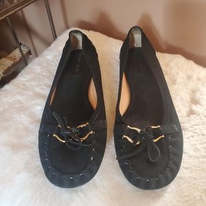 Kate Spade black suede flats. Gold hardware. Gently worn